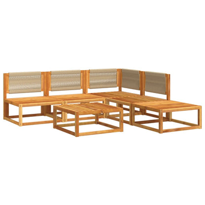 Set di divani da giardino 6 pezzi con cuscini in legno di acacia e corda