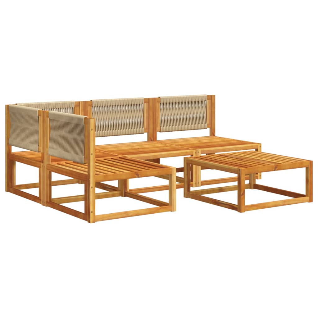 Set di divani da giardino 5 pezzi con cuscini in legno di acacia e corda