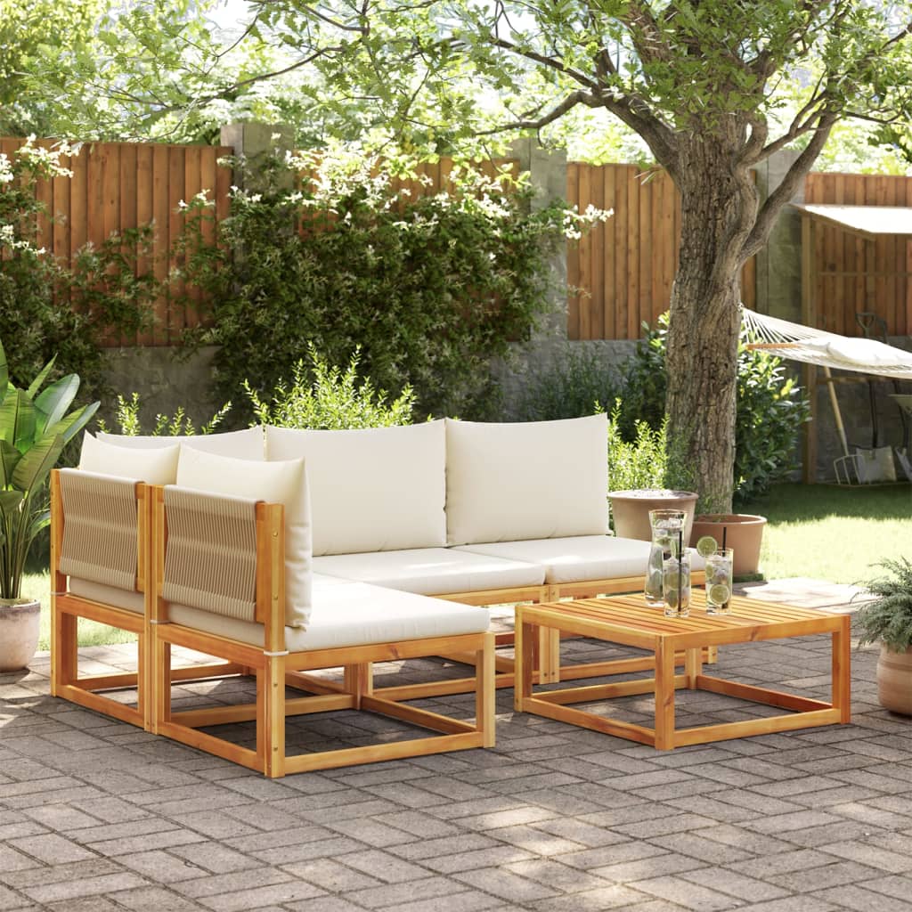 Set di divani da giardino 5 pezzi con cuscini in legno di acacia e corda