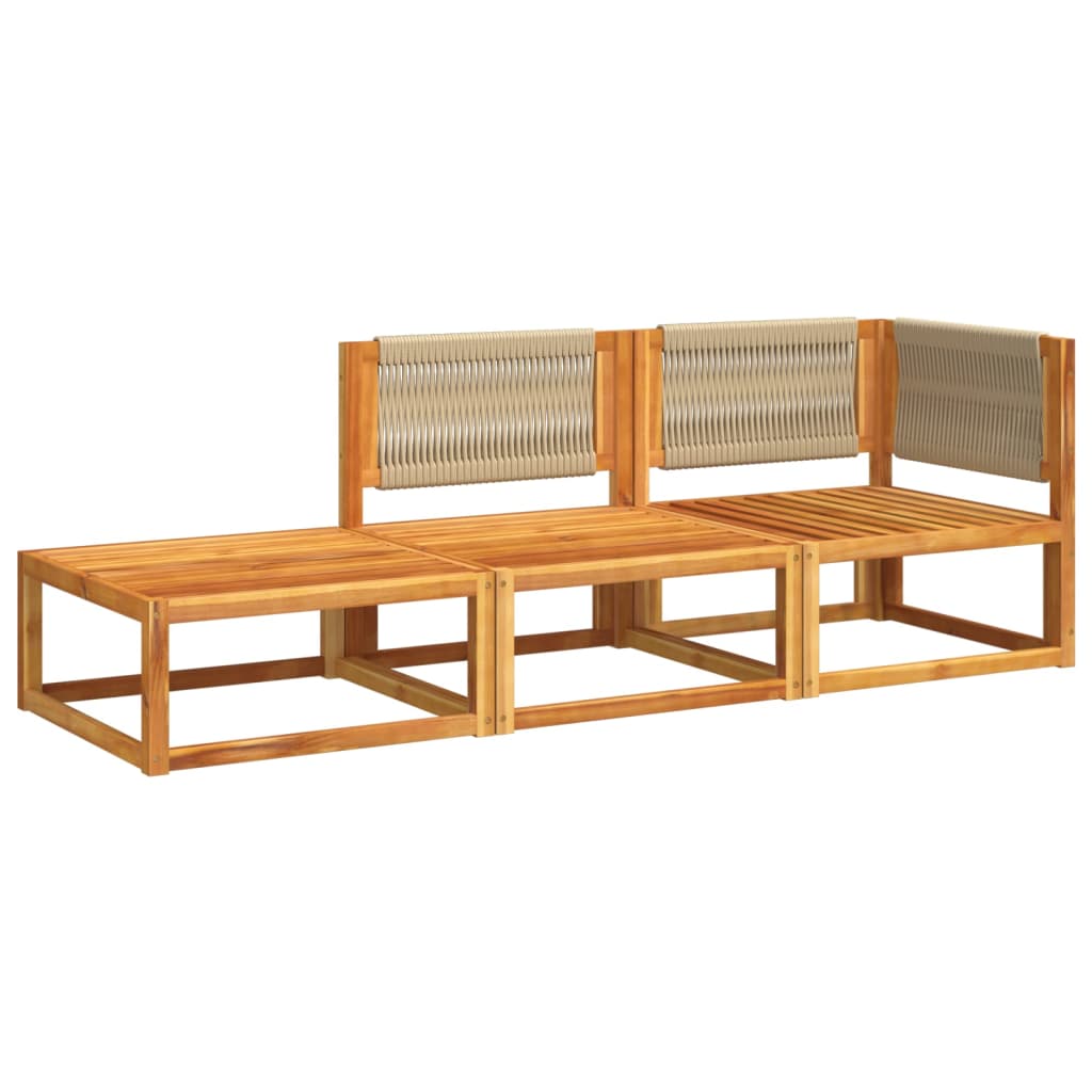 Set di divani da giardino 3 pezzi con cuscini in legno di acacia e corda