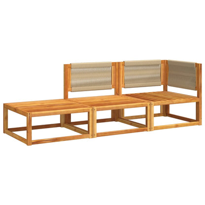 Set di divani da giardino 3 pezzi con cuscini in legno di acacia e corda