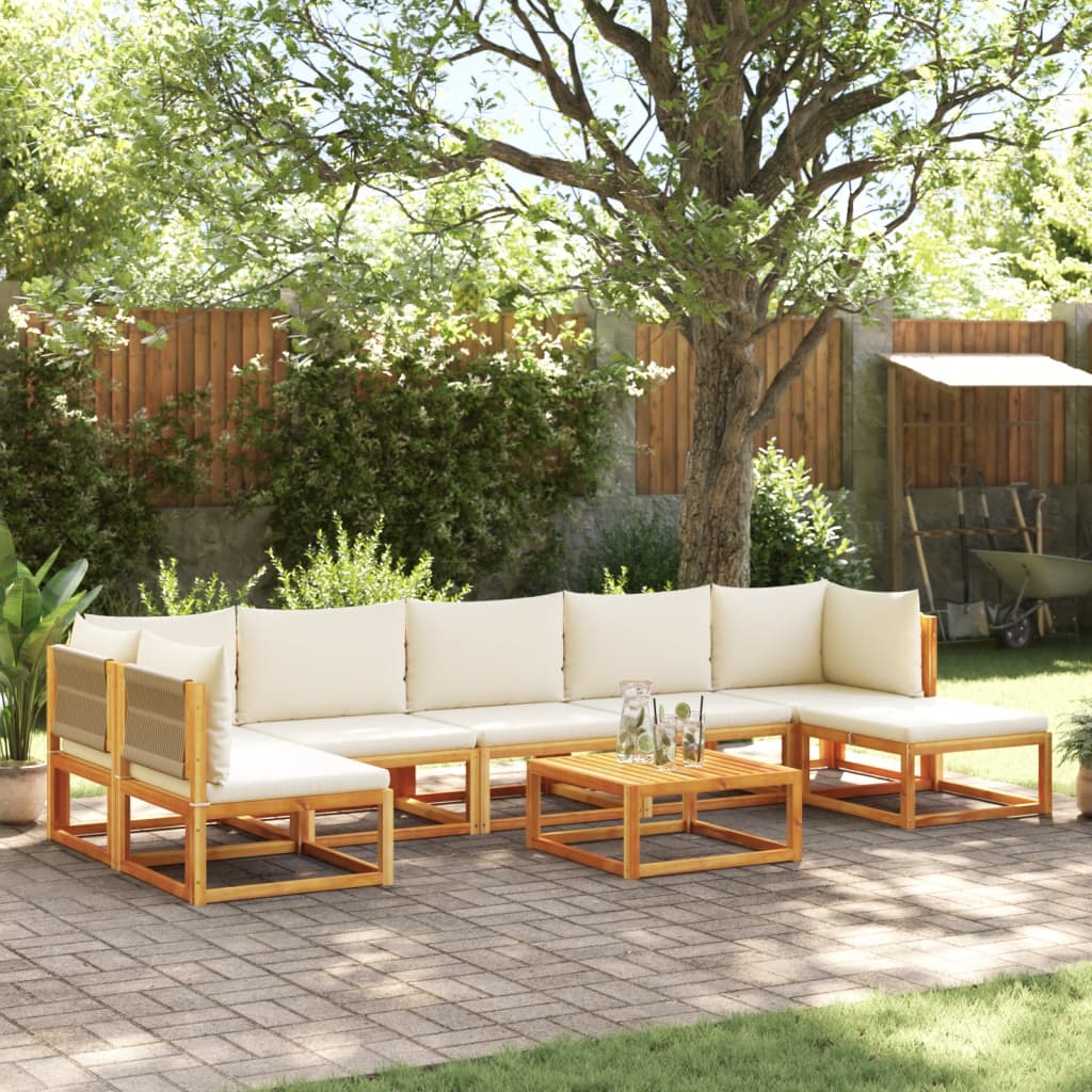 Set di divani da giardino 8 pezzi con cuscini in legno di acacia e corda