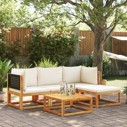 Set di divani da giardino 5 pezzi con cuscini in legno di acacia e rattan