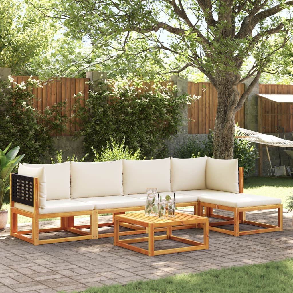 Set di divani da giardino 6 pezzi con cuscini in legno di acacia e rattan