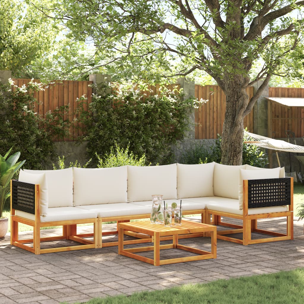 Set di divani da giardino 6 pezzi con cuscini in legno di acacia e rattan