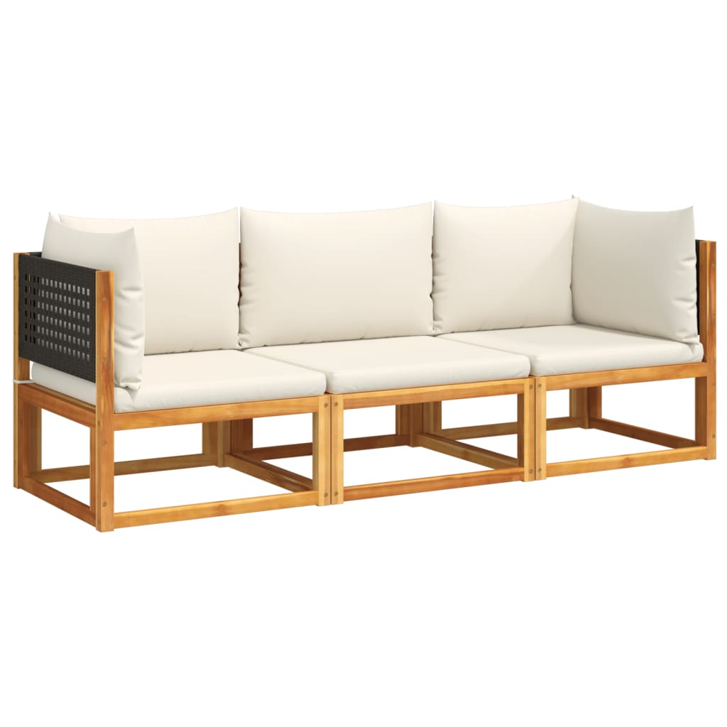 Set di divani da giardino 3 pezzi con cuscini in legno di acacia e rattan