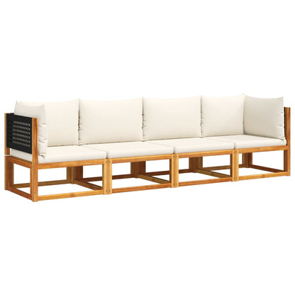 Set di divani da giardino 4 pezzi con cuscini in legno di acacia e rattan