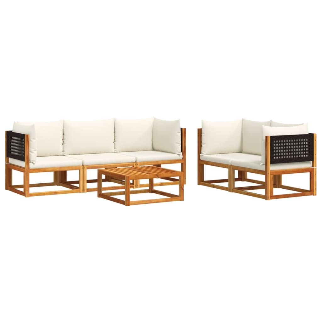 Set di divani da giardino 6 pezzi con cuscini in legno di acacia e rattan