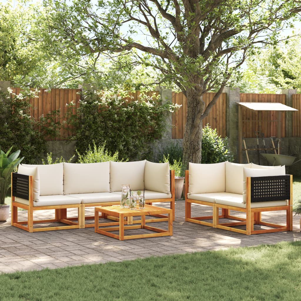 Set di divani da giardino 6 pezzi con cuscini in legno di acacia e rattan