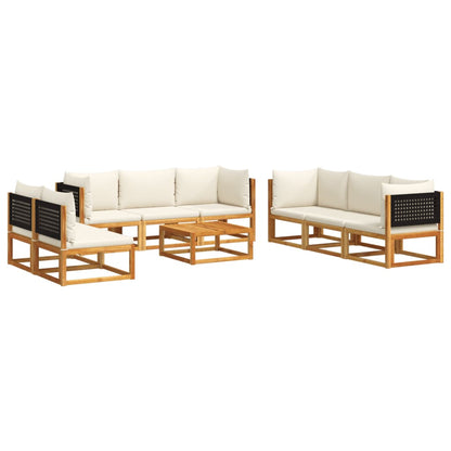 Set di divani da giardino 9 pezzi con cuscini in legno di acacia e rattan