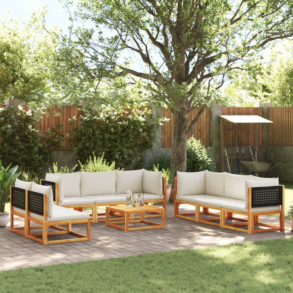 Set di divani da giardino 9 pezzi con cuscini in legno di acacia e rattan