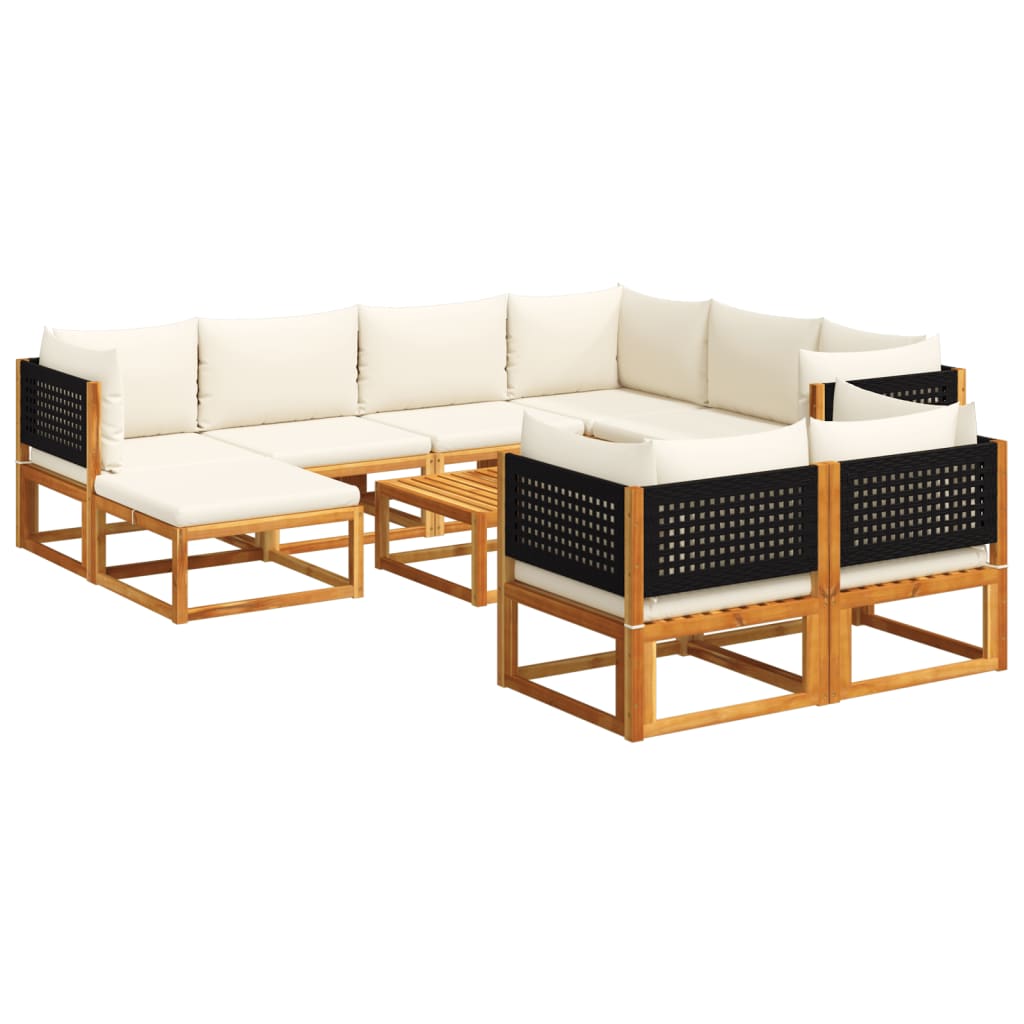 Set di divani da giardino 10 pezzi con cuscini in legno di acacia e rattan