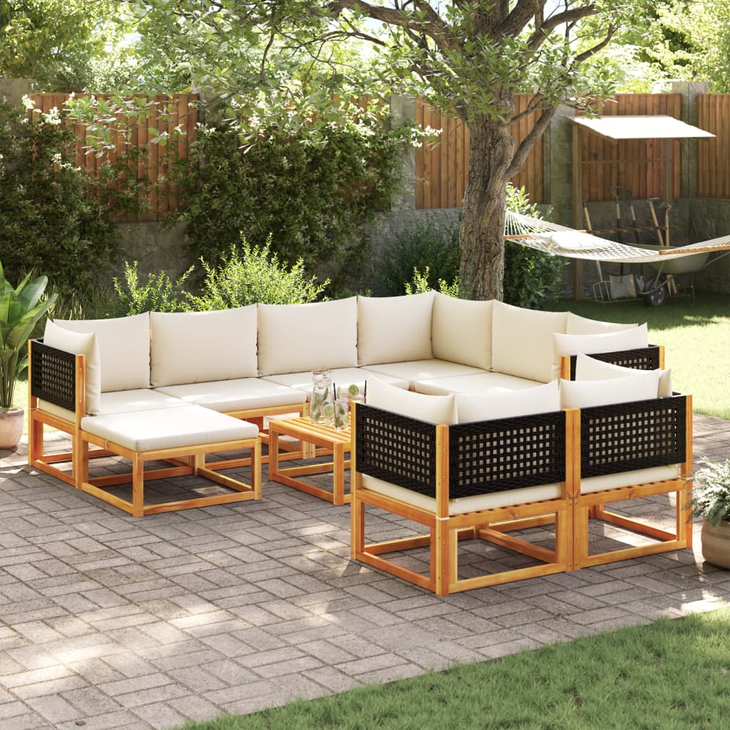 Set di divani da giardino 10 pezzi con cuscini in legno di acacia e rattan