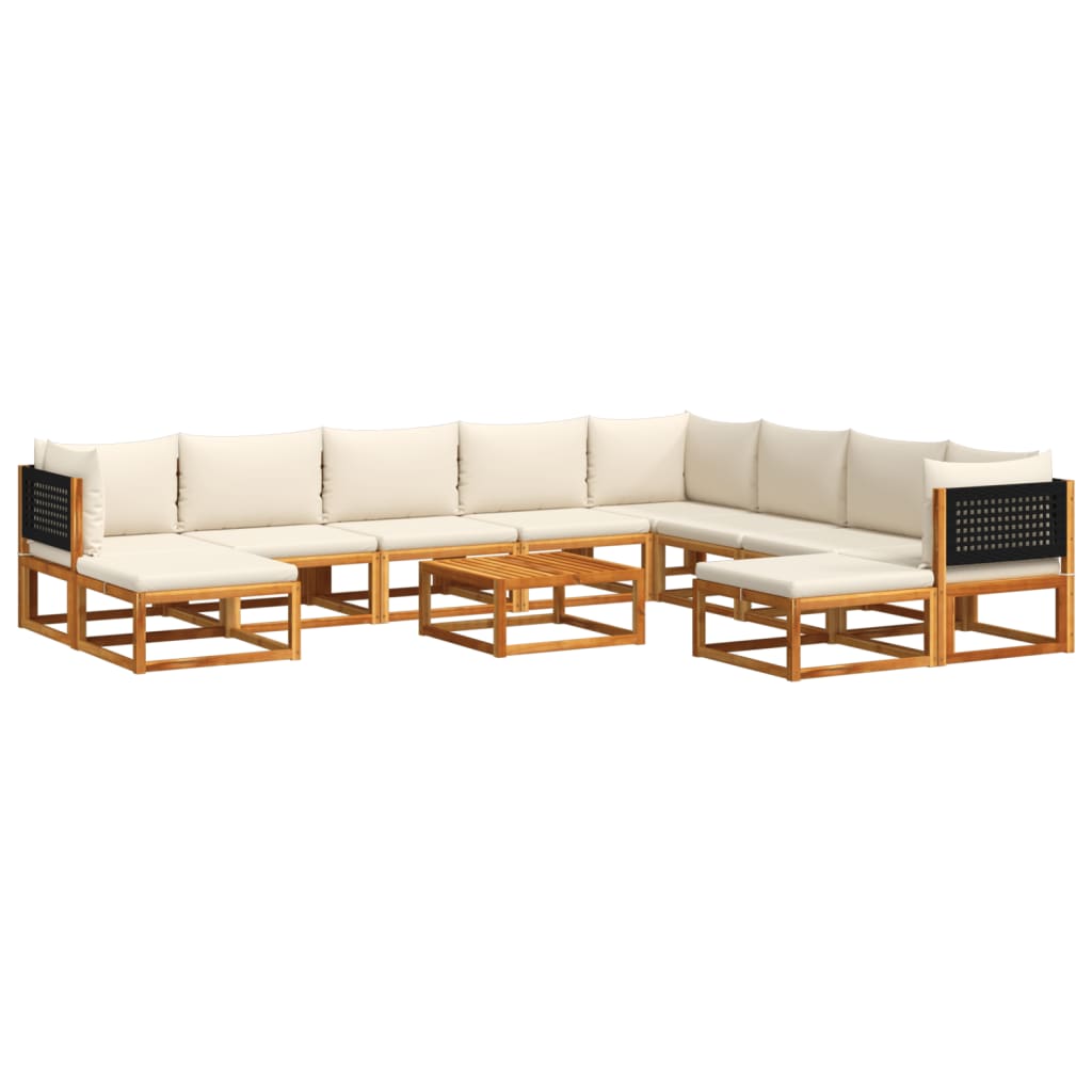 Set di divani da giardino 11 pz con cuscini in legno di acacia e rattan