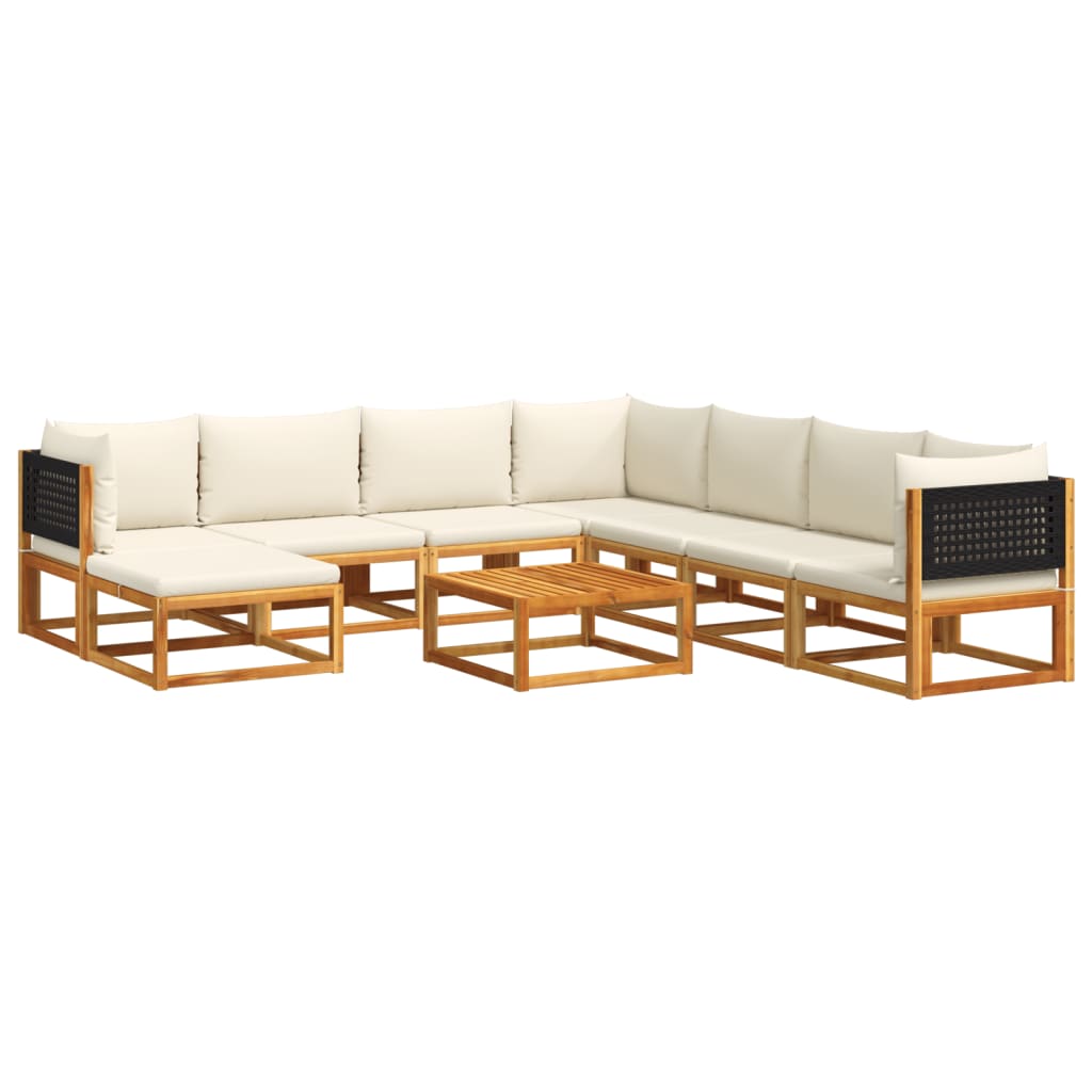 Set di divani da giardino 9 pezzi con cuscini in legno di acacia e rattan