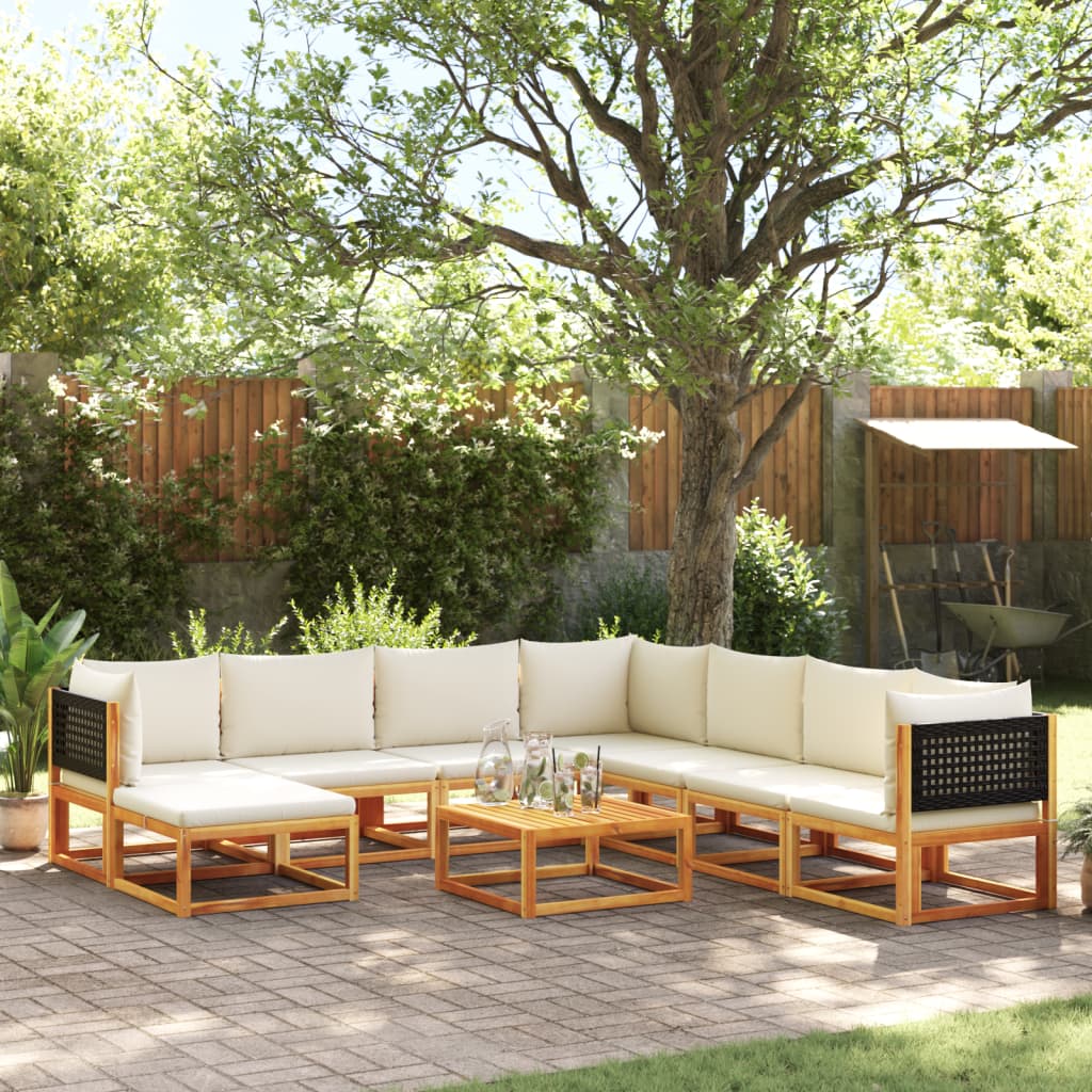 Set di divani da giardino 9 pezzi con cuscini in legno di acacia e rattan