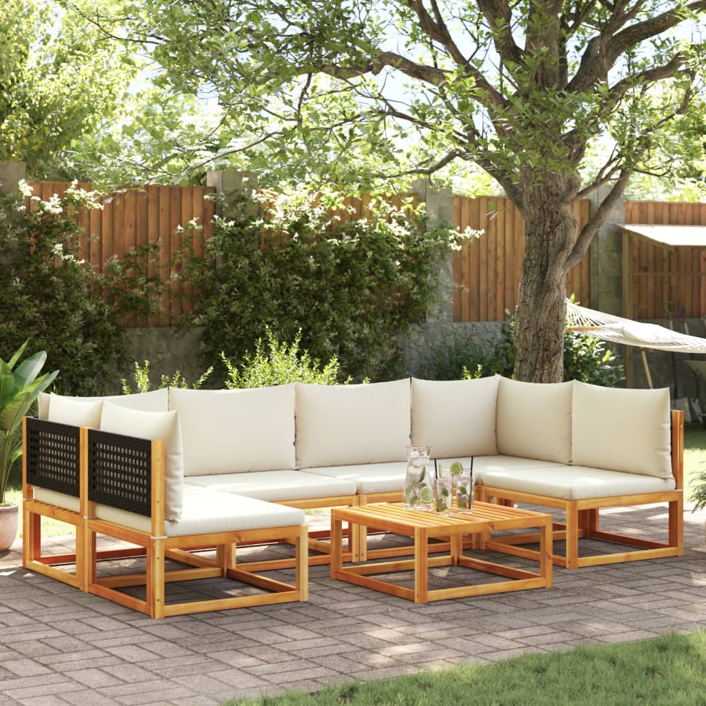 Set di divani da giardino 7 pezzi con cuscini in legno di acacia e rattan