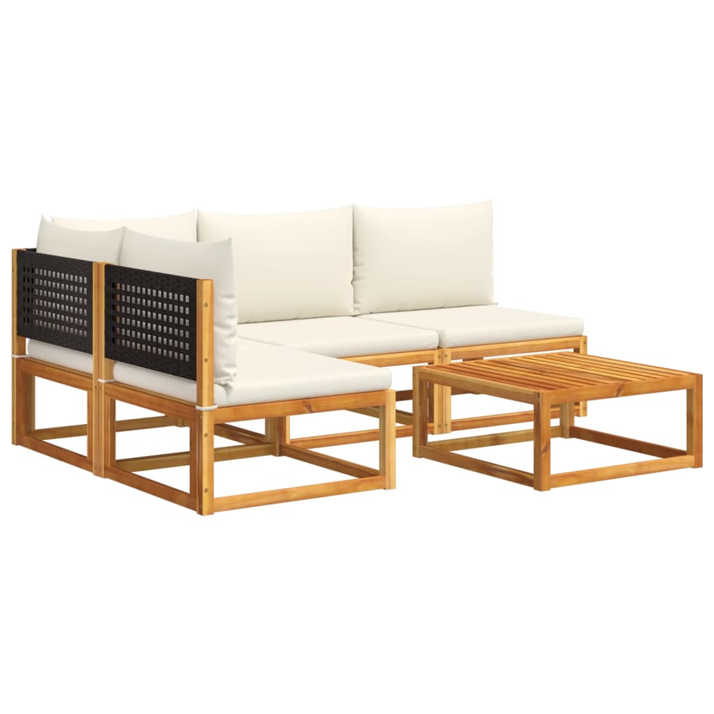 Set di divani da giardino 5 pezzi con cuscini in legno di acacia e rattan