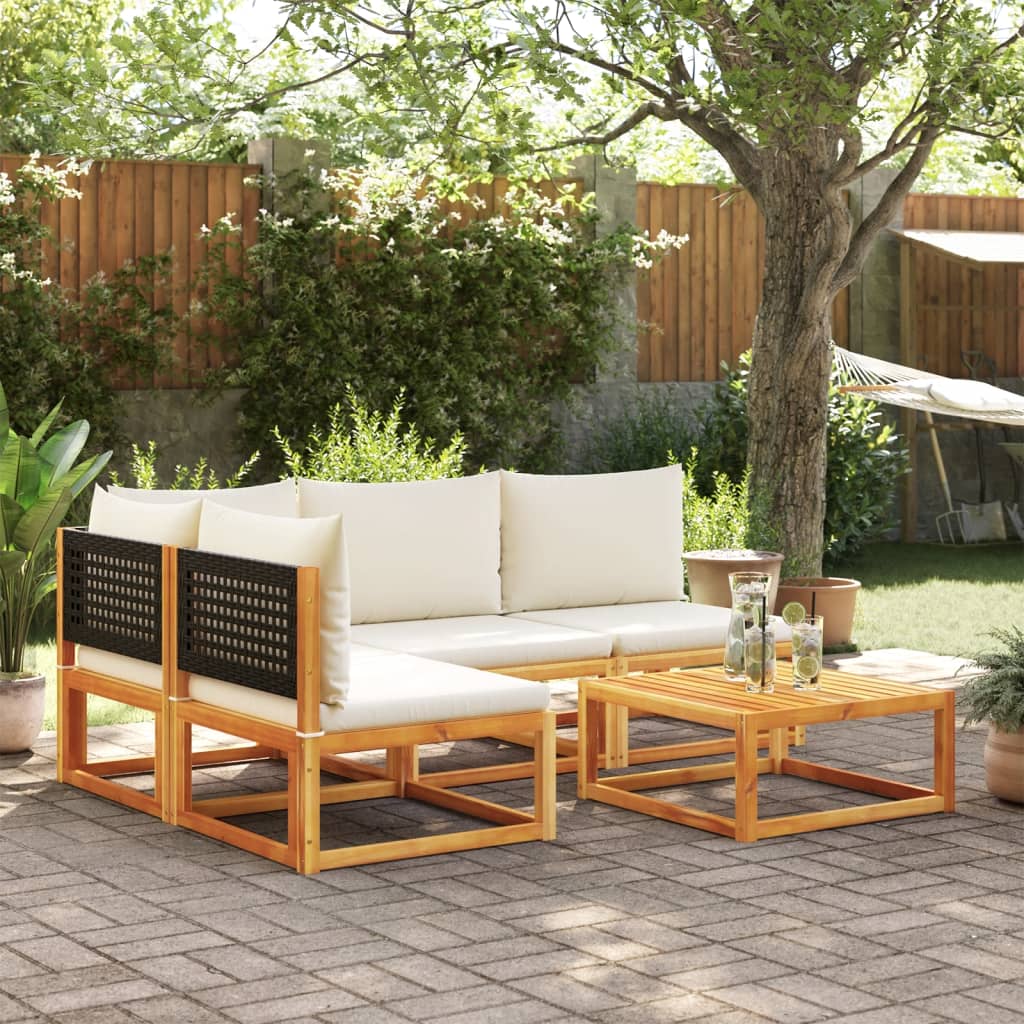 Set di divani da giardino 5 pezzi con cuscini in legno di acacia e rattan