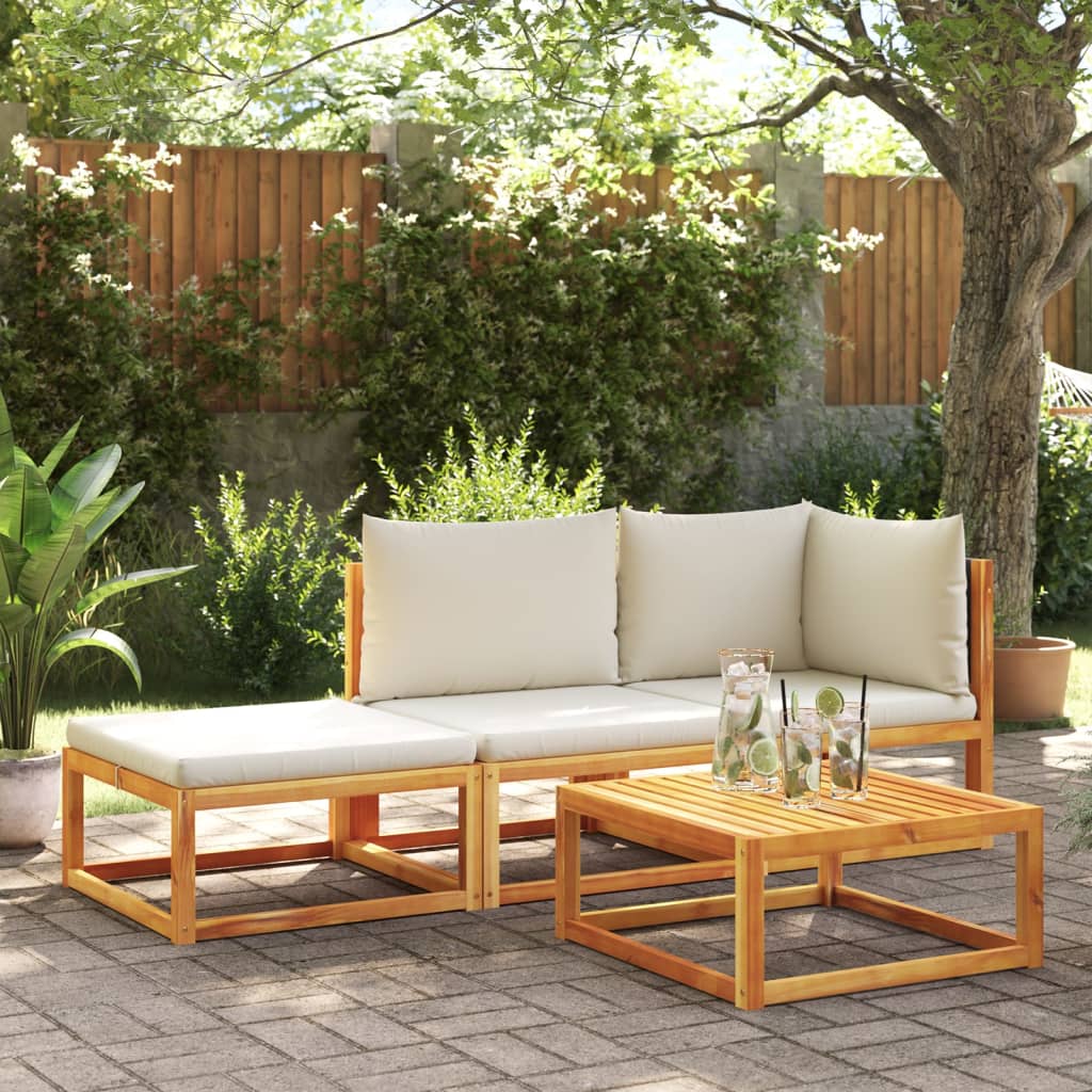 Set di divani da giardino 3 pezzi con cuscini in legno di acacia e rattan