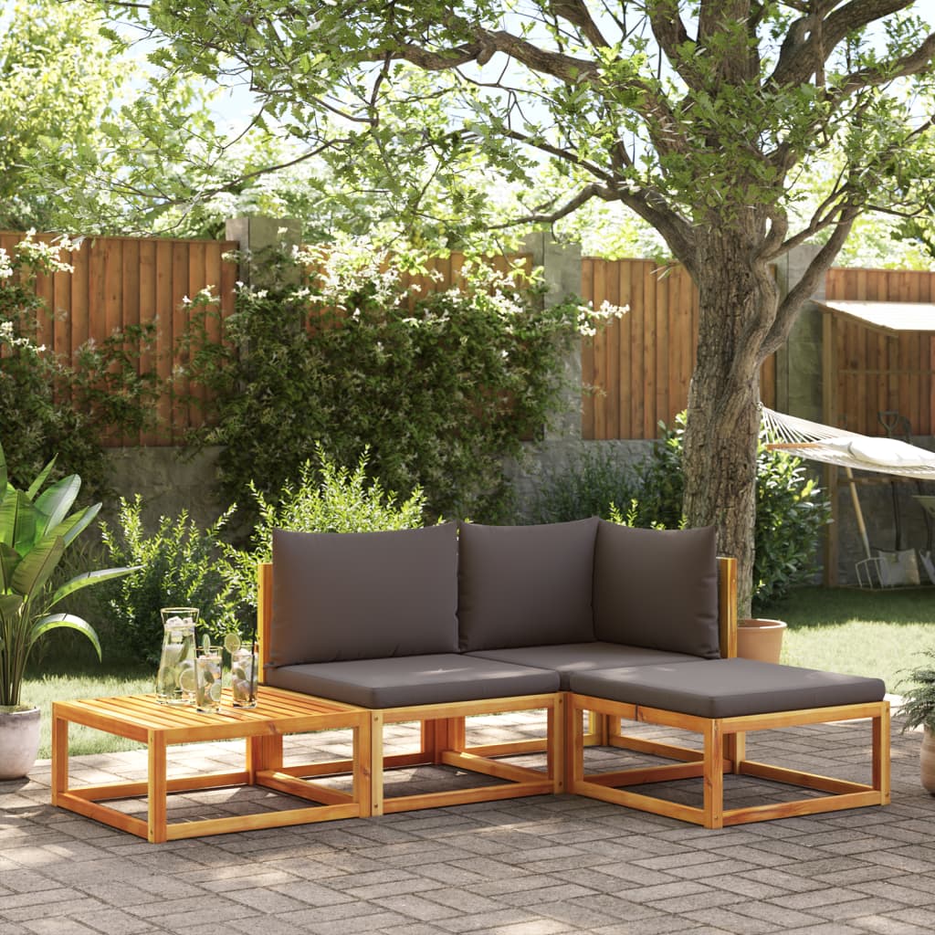 Set di divani da giardino 4 pezzi con cuscini in legno di acacia e rattan