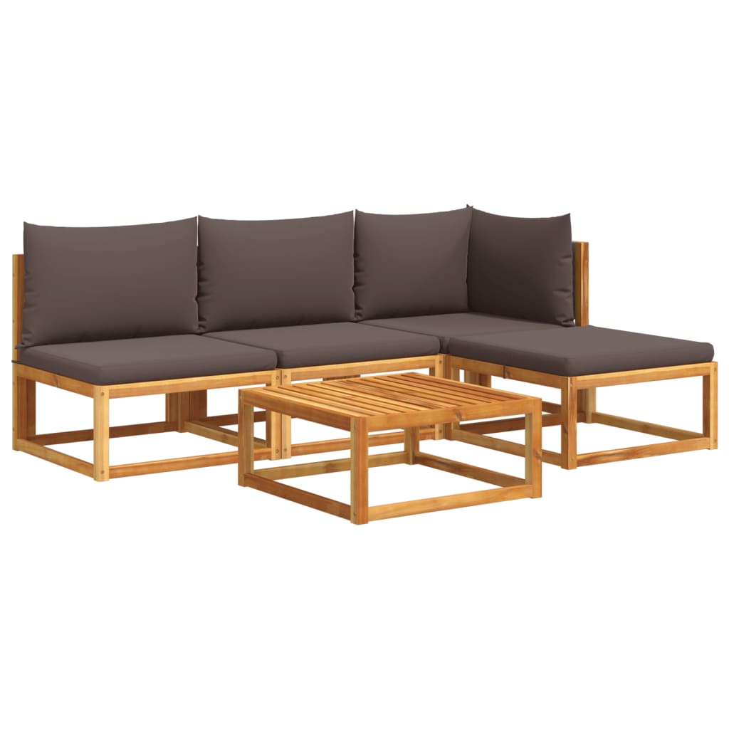 Set di divani da giardino 5 pezzi con cuscini in legno di acacia e rattan