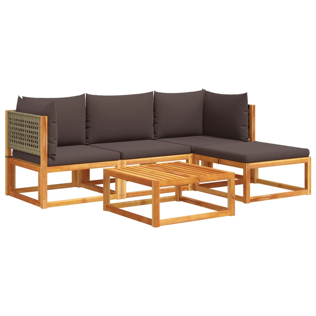 Set di divani da giardino 5 pezzi con cuscini in legno di acacia e rattan