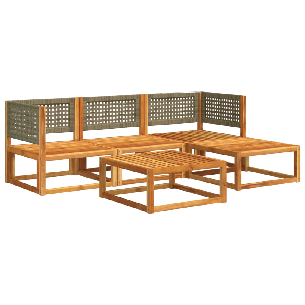 Set di divani da giardino 5 pezzi con cuscini in legno di acacia e rattan