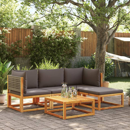 Set di divani da giardino 5 pezzi con cuscini in legno di acacia e rattan