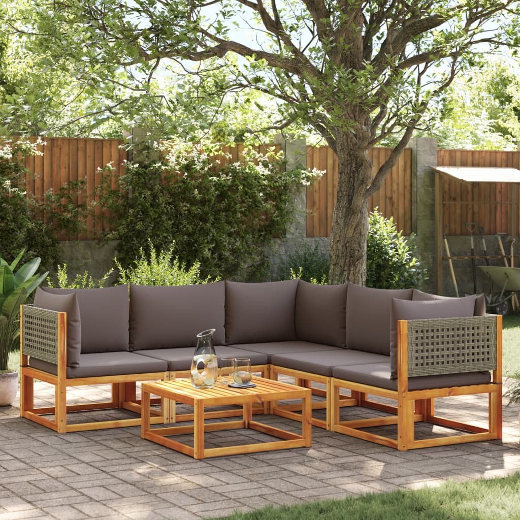 Set di divani da giardino 6 pezzi con cuscini in legno di acacia e rattan