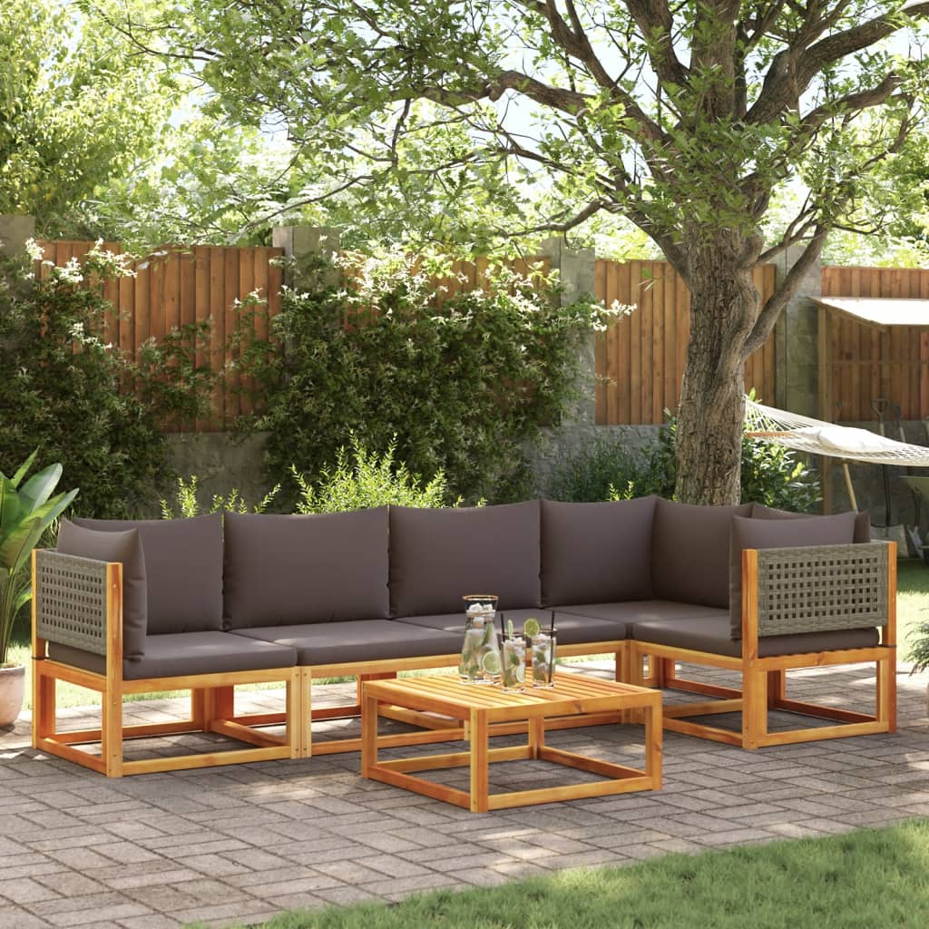 Set di divani da giardino 6 pezzi con cuscini in legno di acacia e rattan