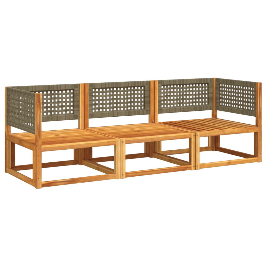 Set di divani da giardino 3 pezzi con cuscini in legno di acacia e rattan