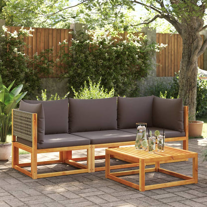 Set di divani da giardino 3 pezzi con cuscini in legno di acacia e rattan