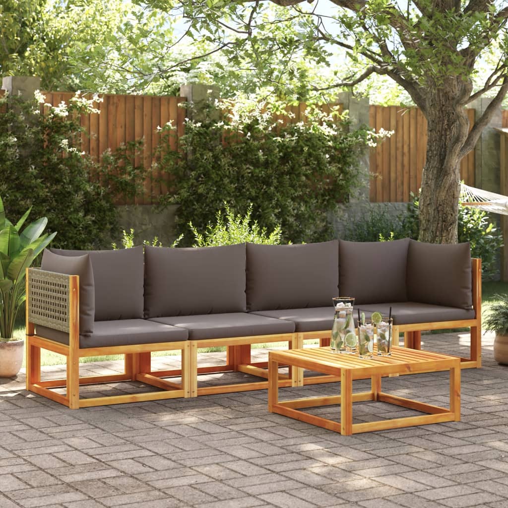 Set di divani da giardino 4 pezzi con cuscini in legno di acacia e rattan