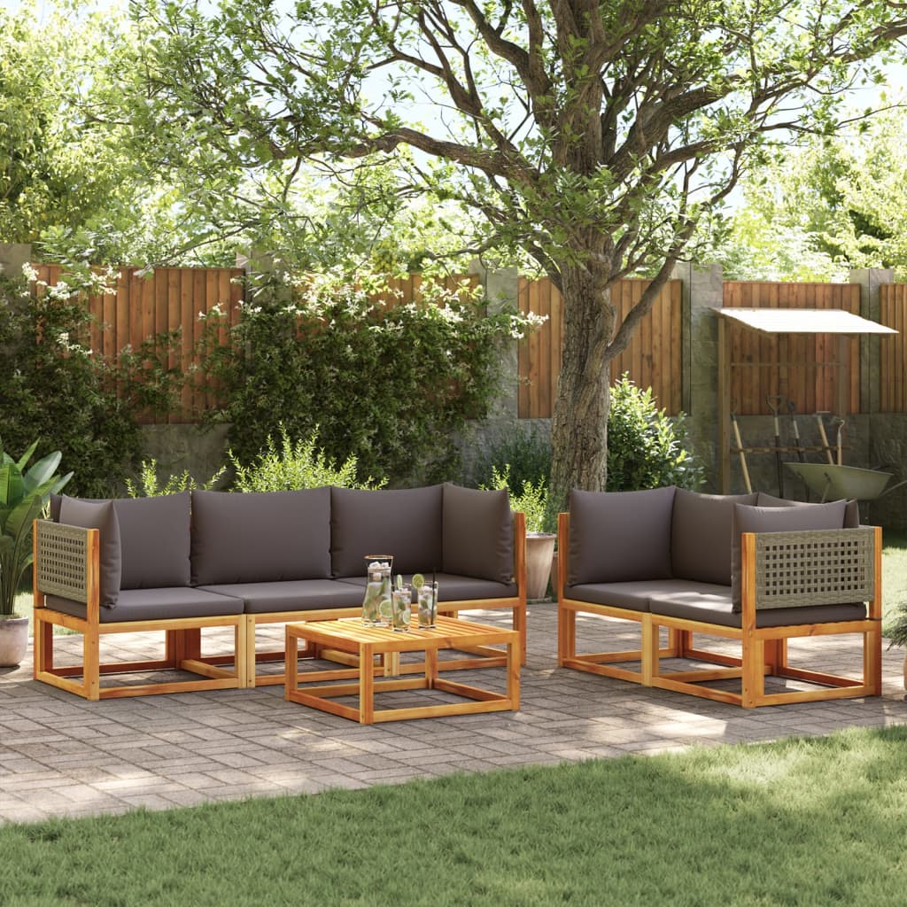 Set di divani da giardino 6 pezzi con cuscini in legno di acacia e rattan