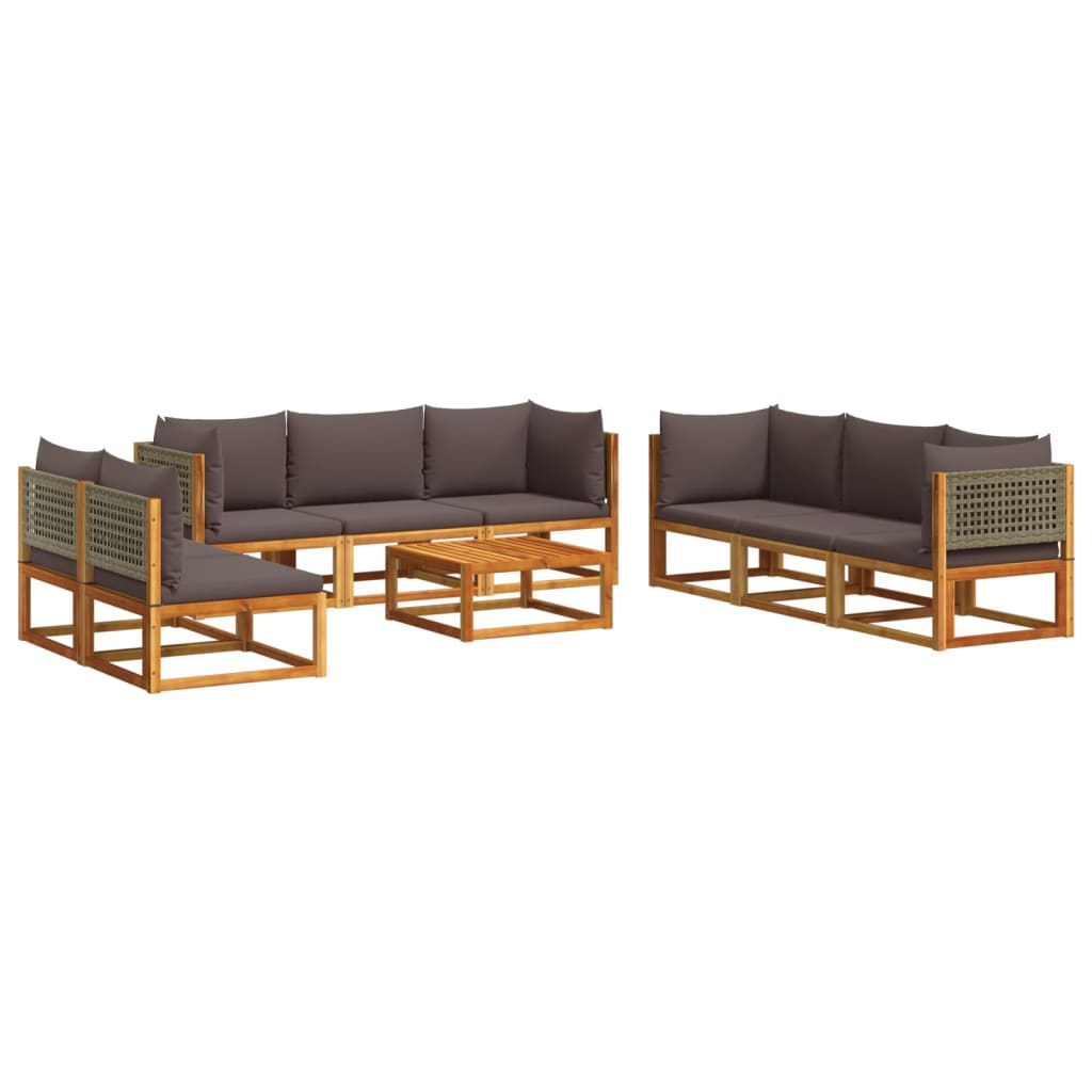 Set di divani da giardino 9 pezzi con cuscini in legno di acacia e rattan