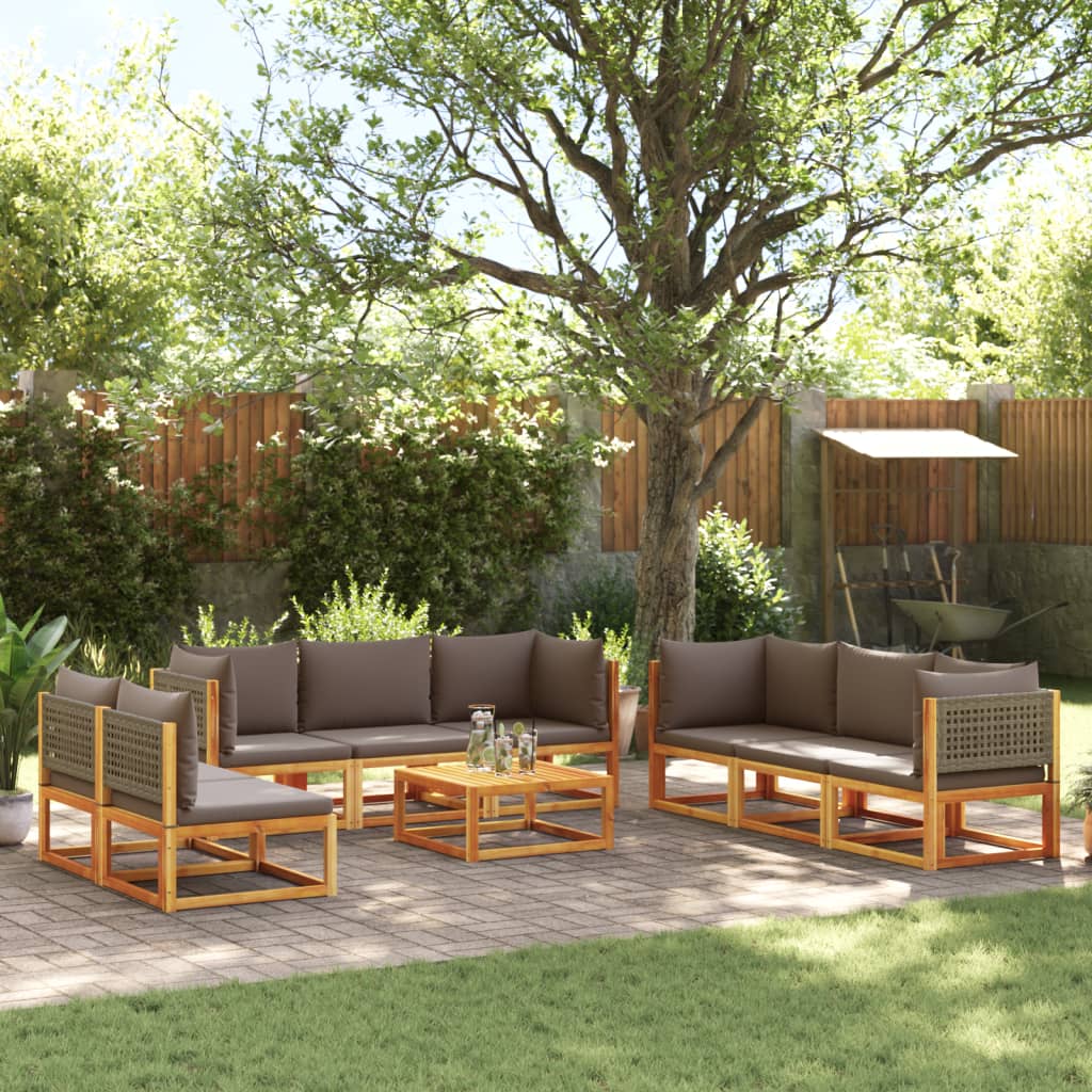 Set di divani da giardino 9 pezzi con cuscini in legno di acacia e rattan