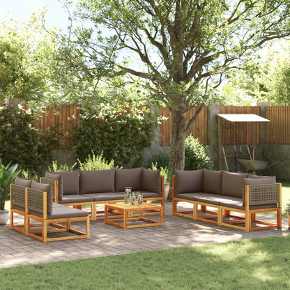 Set di divani da giardino 9 pezzi con cuscini in legno di acacia e rattan