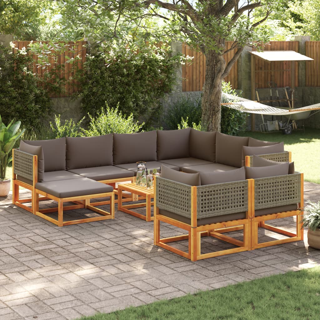 Set di divani da giardino 10 pezzi con cuscini in legno di acacia e rattan