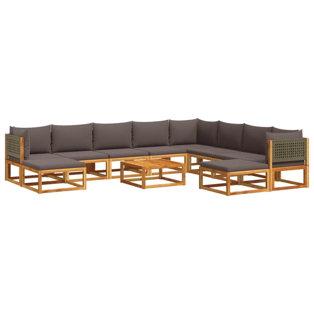 Set di divani da giardino 11 pz con cuscini in legno di acacia e rattan