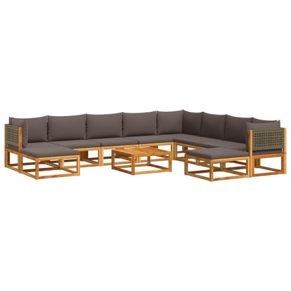 Set di divani da giardino 11 pz con cuscini in legno di acacia e rattan