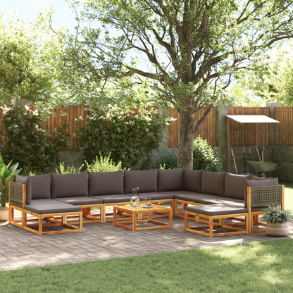 Set di divani da giardino 11 pz con cuscini in legno di acacia e rattan