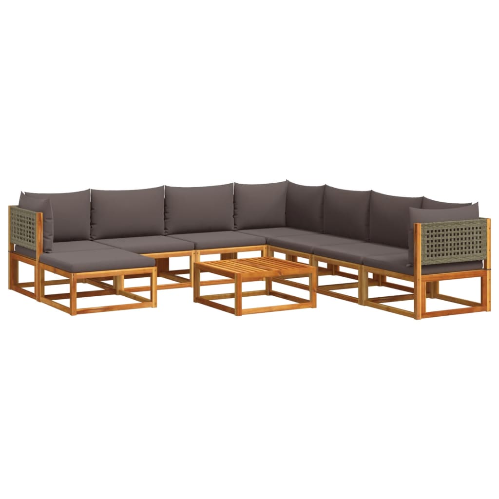 Set di divani da giardino 9 pezzi con cuscini in legno di acacia e rattan