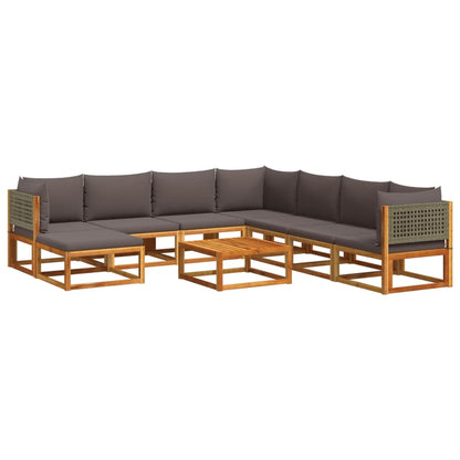 Set di divani da giardino 9 pezzi con cuscini in legno di acacia e rattan