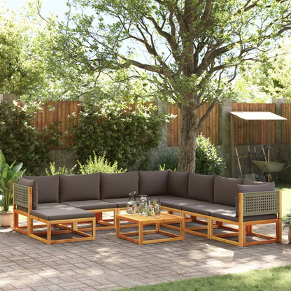 Set di divani da giardino 9 pezzi con cuscini in legno di acacia e rattan