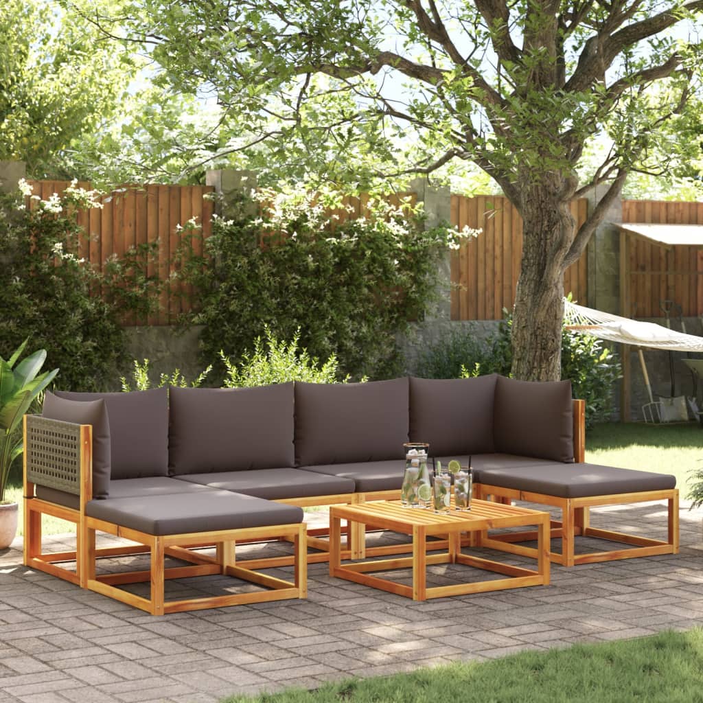 Set di divani da giardino 7 pezzi con cuscini in legno di acacia e rattan