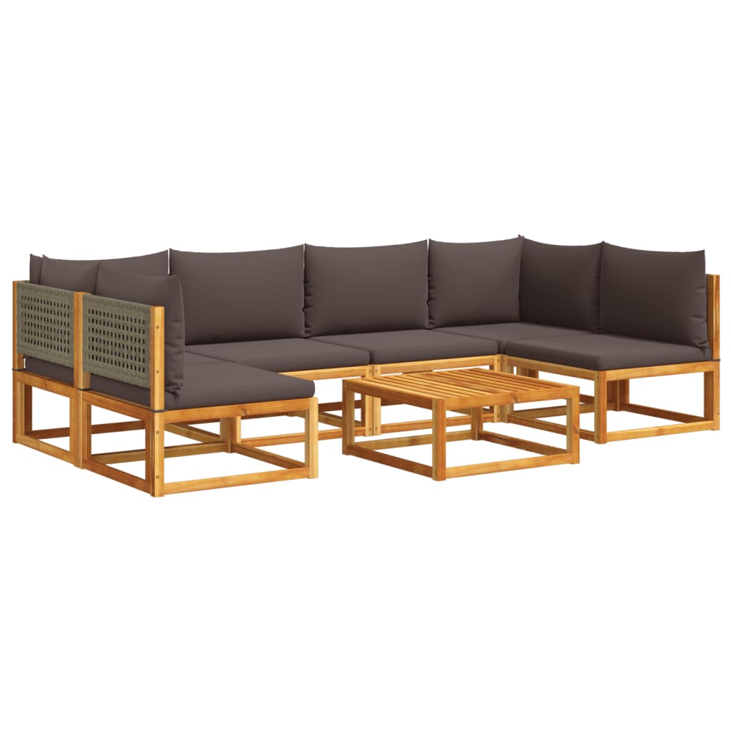 Set di divani da giardino 7 pezzi con cuscini in legno di acacia e rattan