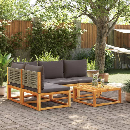 Set di divani da giardino 5 pezzi con cuscini in legno di acacia e rattan