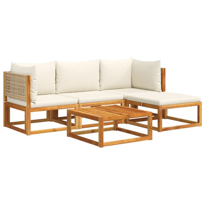 Set di divani da giardino 5 pezzi con cuscini in legno di acacia e rattan