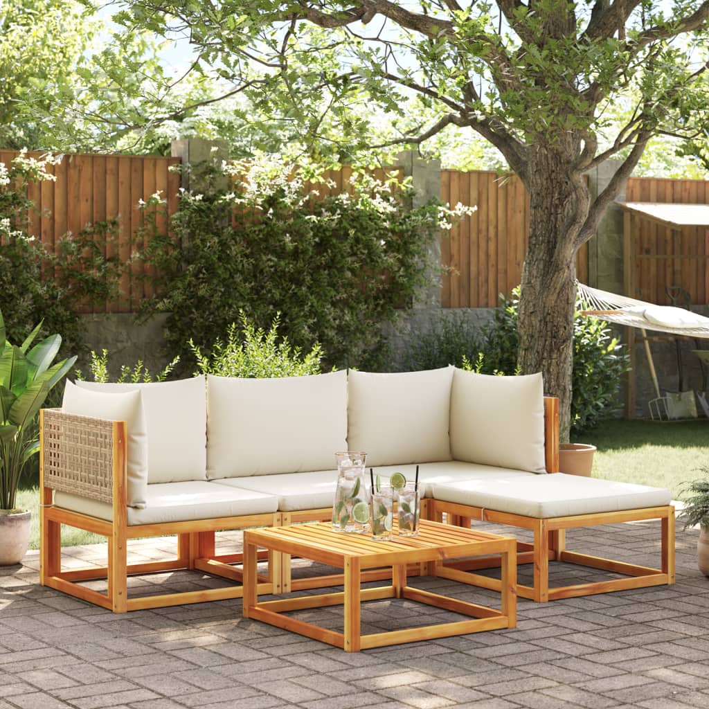 Set di divani da giardino 5 pezzi con cuscini in legno di acacia e rattan